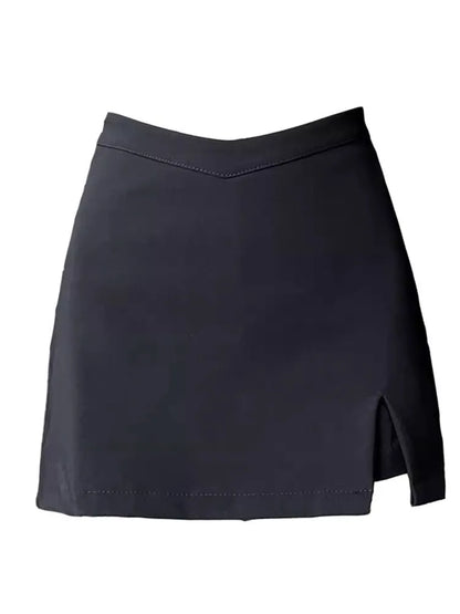 Black Split Mini Skirts Women Summer Sexy Club High Waist Slit Skirt Streetwear Korean Party Fashion Irregular Slim A Line Skirt