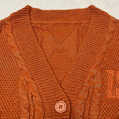 Glittery TS Cardigan Women Orange Chunky Knit Sweater with Star Embroidery Gold Thread Showgirl Cardigan Tay Cardi TLOAS