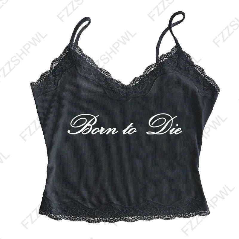 Women's Sleeveless Camisole Y2K Sexy Lace Streetwear Hip Hop Punk Rock vintage Emo Girls Chic Letter Print Gothic Slim baby Tops
