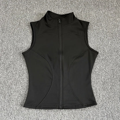 Women's Slim Fit Sport Sleeveless Top Quick Dry Elastic Stand Collar Yoga Fitness Clothing Summer Zipper