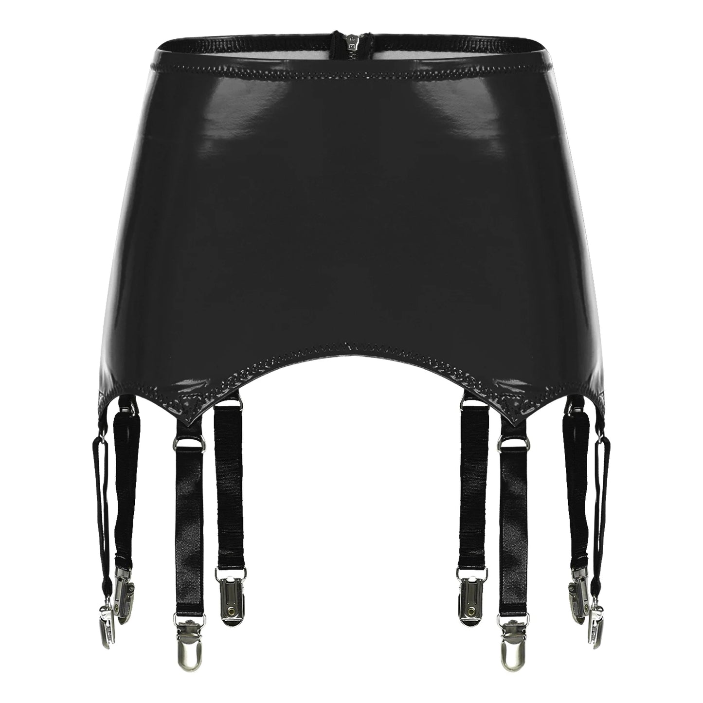 Womens Garters Latex Skirts Suspender Garters Belt Wet Look Patent Leather Mini Skirts Garters with Metal Clips Clubwear Costume