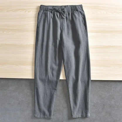 Men's Cotton Linen Casual Pants Baggy Streetwear Men Joggers Sports Trousers Solid Color Long Straight Trendy Pants for Men