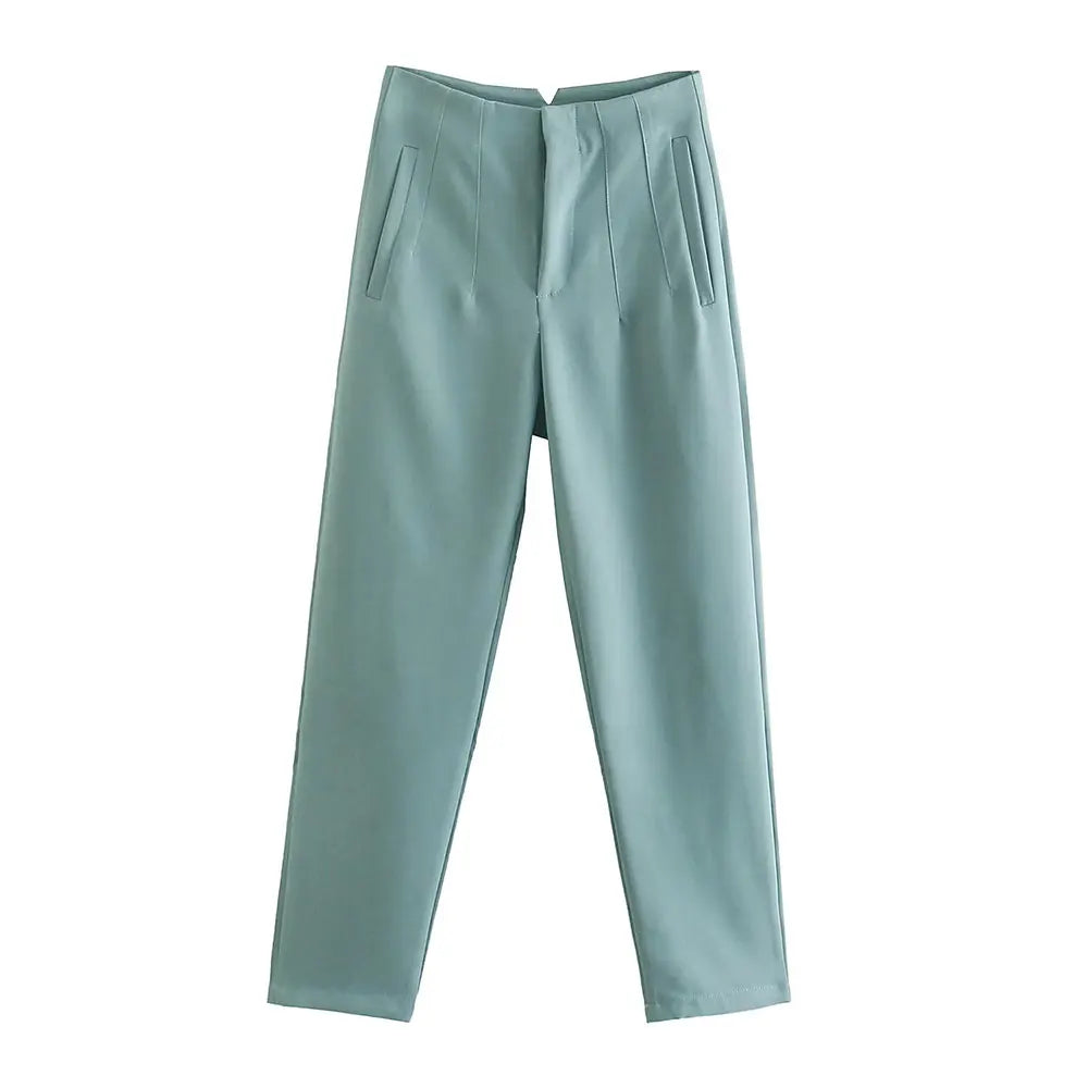 DUOPERI Women Fashion Solid Basic High Waist Trousers Chic Female Office Lady Casual Business Workwear Long Pant