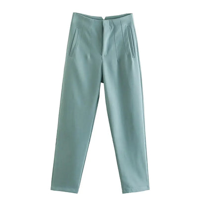 DUOPERI Women Fashion Solid Basic High Waist Trousers Chic Female Office Lady Casual Business Workwear Long Pant