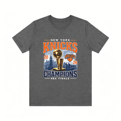 New York Knicks Champions Tee 2026 Finals Trophy City Skyline T-shirt 2026 Summer New Men's Women's Fashion Cotton T-shirt Y2K