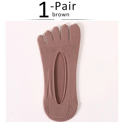 1/5 Pairs Summer Invisible No Show Five Finger Socks Mens Thin Velvet Non-Slip Mesh Breathable Elastic Solid Silk Socks Toes