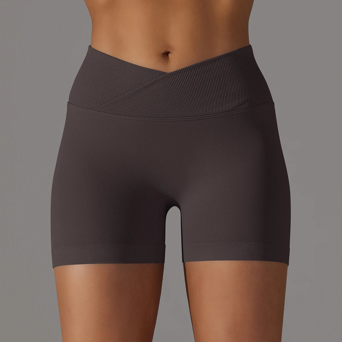 Women's sporty shorts with cross-waistband, yoga shorts, for gym workout, running, hip-enhancing,high-waisted yoga shorts.