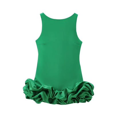 Women's Patchwork Voluminous Mini Dress, O-Neck, Backless With Zipper, Female Dresses, Sexy Fashion